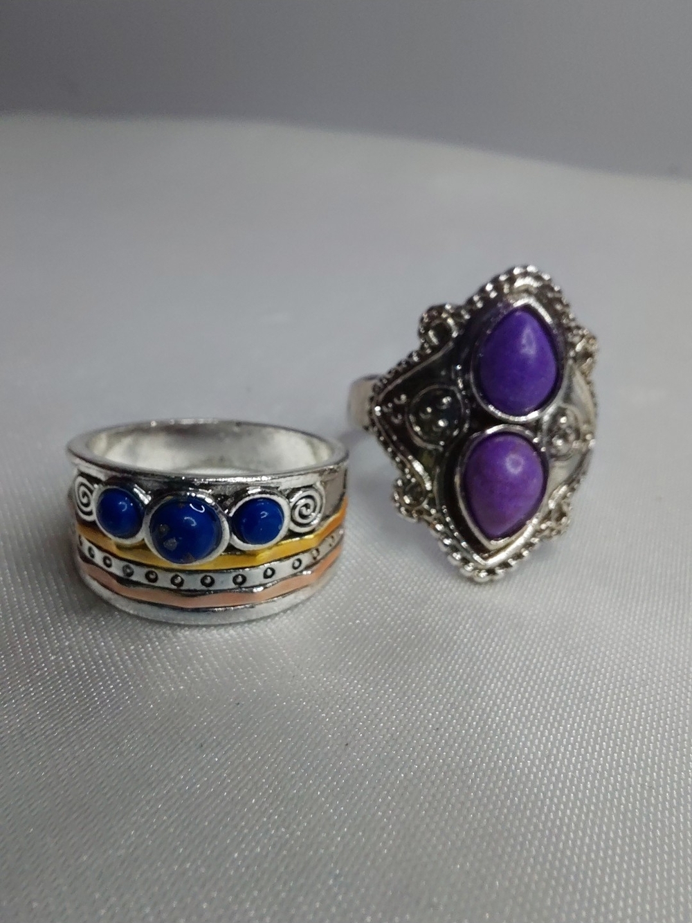 Boho Silver Rings Set with Purple and Blue Stones